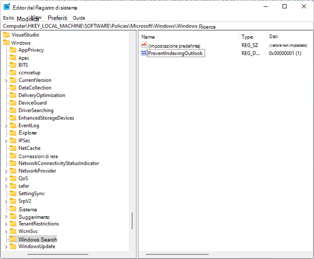 ricerca windows regedit