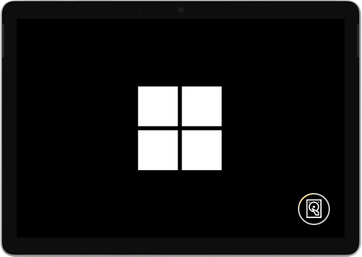 Schermata nera con il logo Microsoft e un'icona di ricostruzione della cache dell'unità nell'angolo in basso a destra.