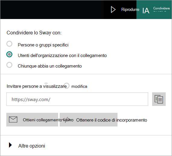 Menu Sway dall'account aziendale