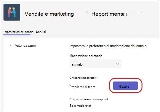 aggiungere o rimuovere moderatori di canale