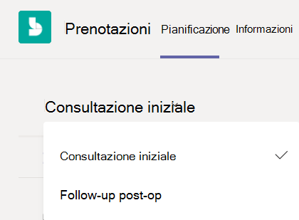 Elenco a discesa Tipo di appuntamento nell'app Bookings
