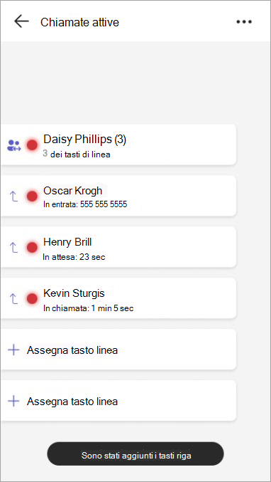Screenshot che mostra una riga condivisa assegnata a un tasto riga, i membri della riga condivisa e il loro stato di chiamata.