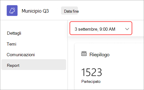 Screenshot che evidenzia l'interfaccia utente su come visualizzare i report dell'assemblea generale per una data diversa