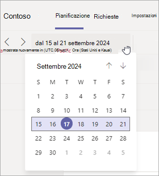 Modificare l'intervallo di date della visualizzazione della pianificazione in Turni.