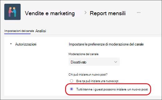 moderazione del canale escludono guest