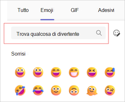 Screenshot che mostra la ricerca con parole chiave nel menu emoji.