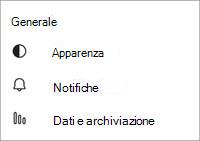 Screenshot delle impostazioni generali gratuite di Teams per dispositivi mobili
