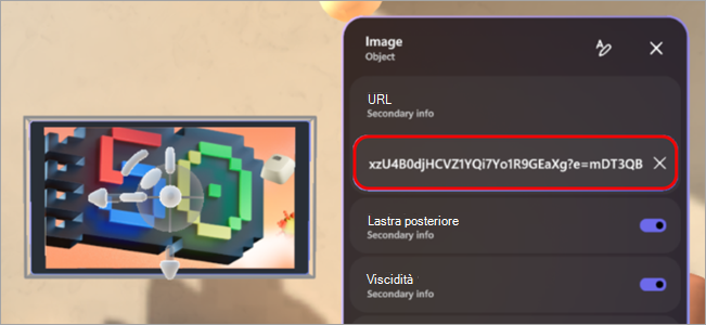 Screenshot che mostra come aggiungere un URL a un oggetto personalizzato negli eventi immersivi.