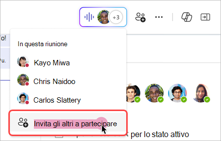 Screenshot che mostra come far squillare altri utenti dall'indicatore in tempo reale in una riunione istantanea della chat di gruppo.