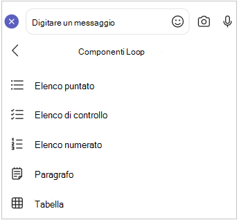 menu componente Loop per dispositivi mobili