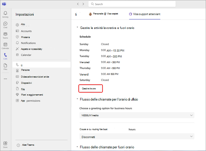 Screenshot che mostra come gestire l'orario di ufficio