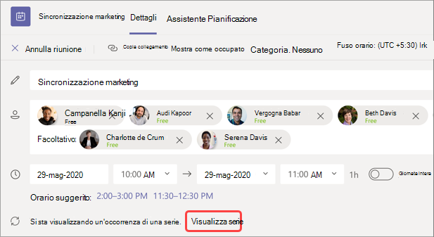 Immagine che mostra dove si trova la serie di visualizzazioni in Marketing Sync