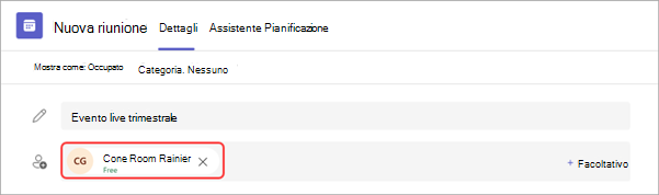 Screenshot che mostra come connettere un MTR a un evento live in Teams.