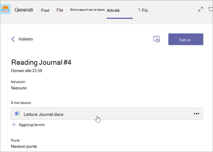 Selezionare il documento di Word nell'attività.