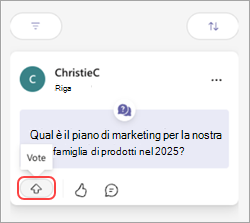 Un messaggio di Teams con un pulsante Vota e una freccia verso l'alto.