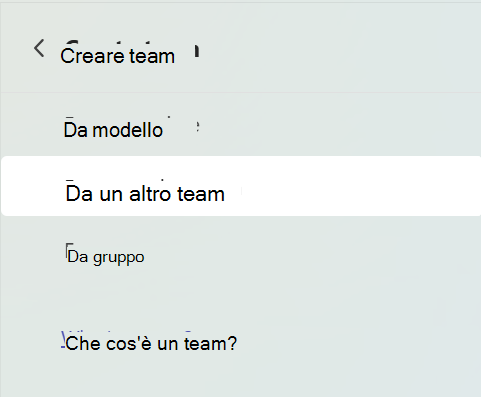 Seleziona il tipo di creazione del team
