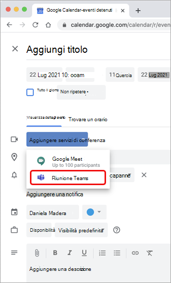 Selezionare riunione di Teams