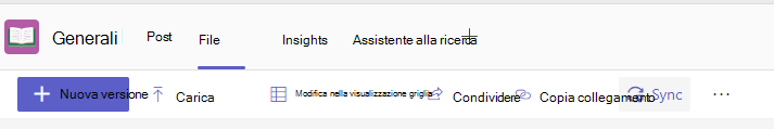Pulsante Sincronizza nella scheda File