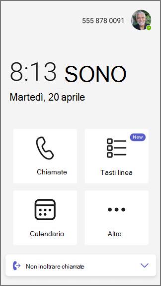 Home dei tasti linea telefonica di Teams