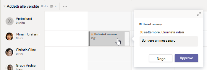 Visualizzare una richiesta all'interno del turno nella programmazione in Turni.