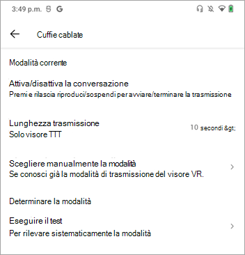 Impostazioni della modalità Walkie-talkie Attiva/Disattiva conversazione