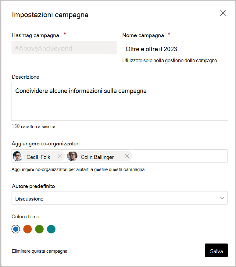 Engage e gli amministratori globali possono assegnare coorganizzatori.