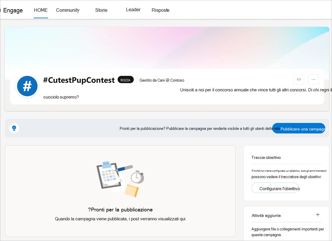 Screenshot della campagna della community in stato bozza