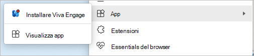Screenshot del comando Installa nel menu Impostazioni.