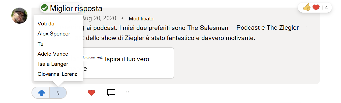Come visualizzare chi ha votato una risposta a una domanda