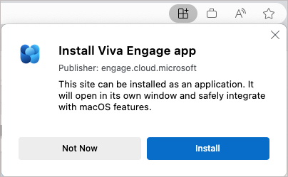 Screenshot che mostra la finestra di dialogo ufficiale dell'installazione per l'app Viva Engage.