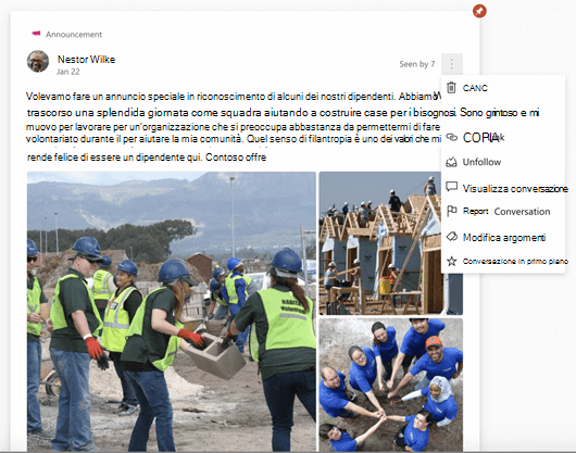Screenshot che mostra come presentare una conversazione di Yammer