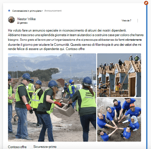 Screenshot che mostra una conversazione in primo piano in Yammer