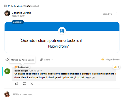 La risposta migliore contrassegnata per una domanda di Yammer