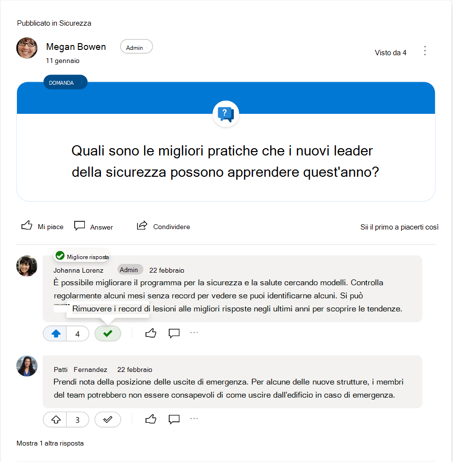 Deselezionare risposta migliore a una domanda su Yammer