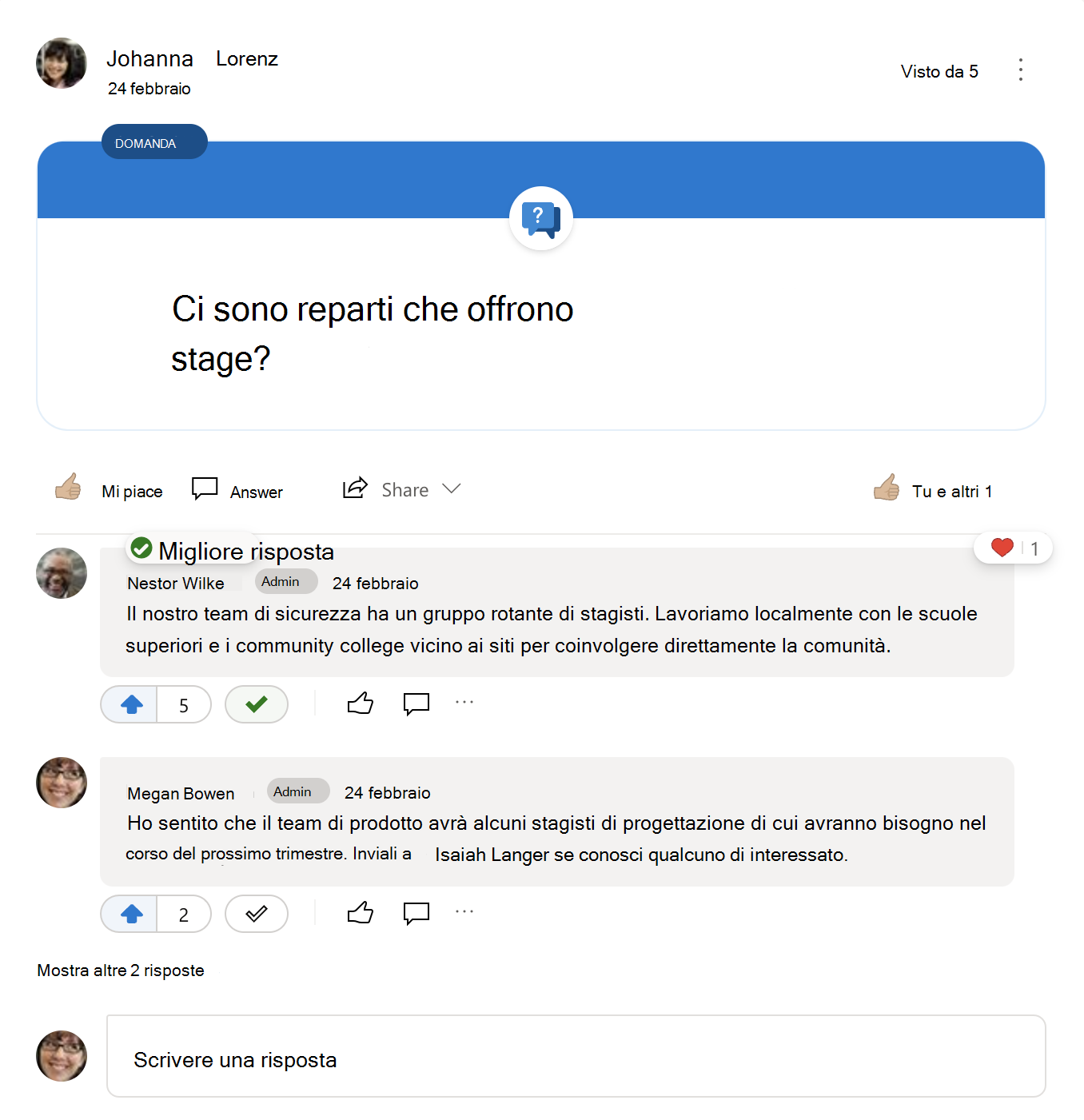 Miglior risposta a una domanda su Yammer