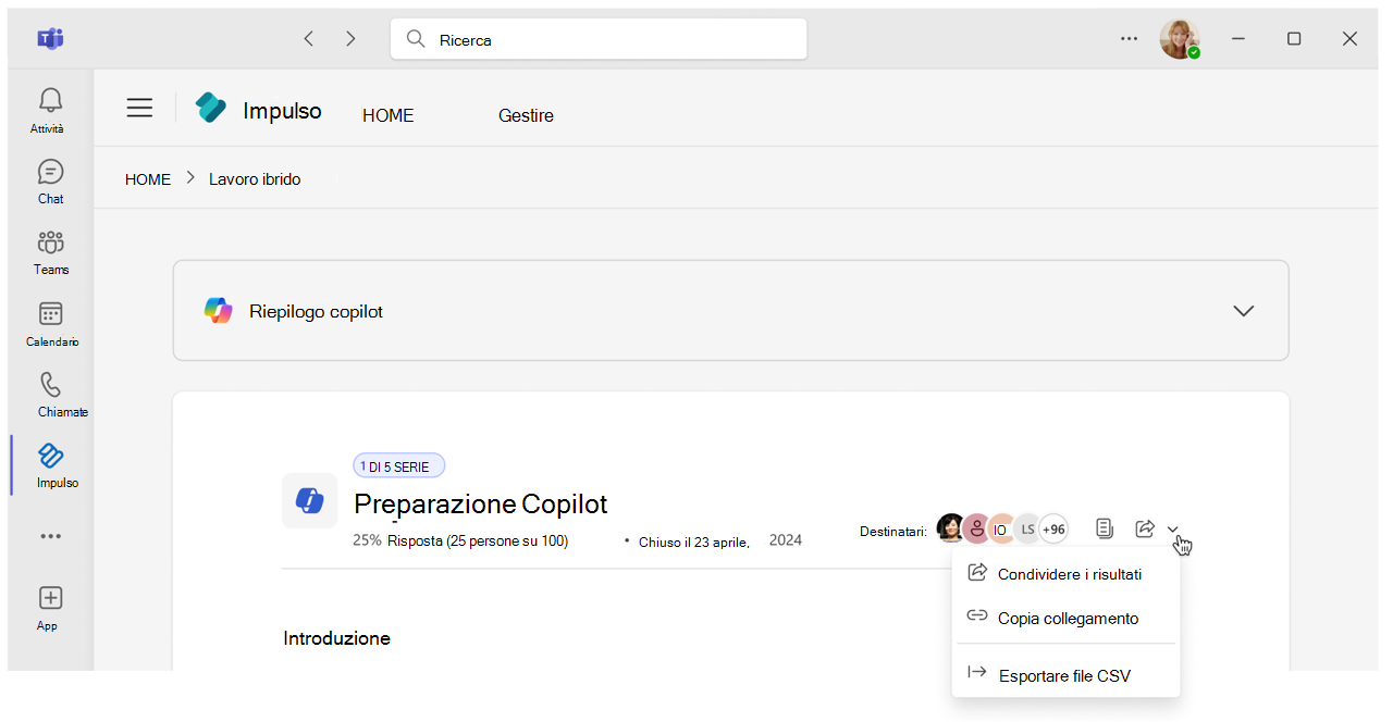 Pulsante Esporta nel report Pulse