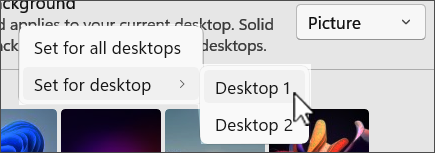 Screenshot che mostra lo sfondo di più opzioni per il desktop.