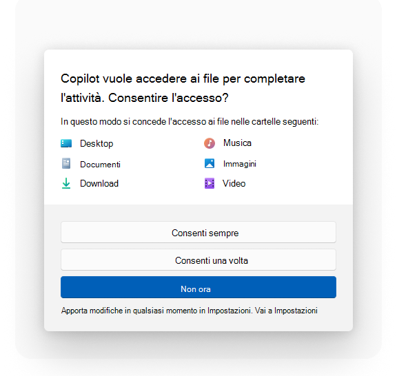 Finestra di consenso per la condivisione file