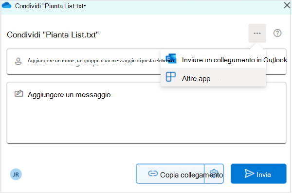 Screenshot della condivisione Files con un'app