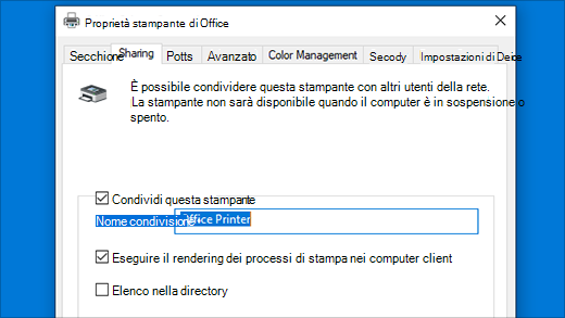 Condivisione di una stampante in Proprietà stampante