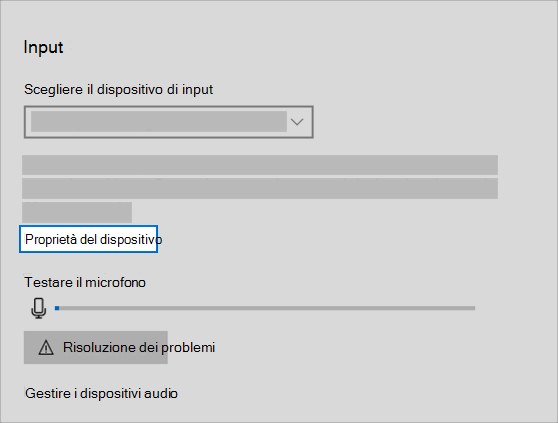 collegamento alle proprietà del dispositivo di input audio nel menu Audio