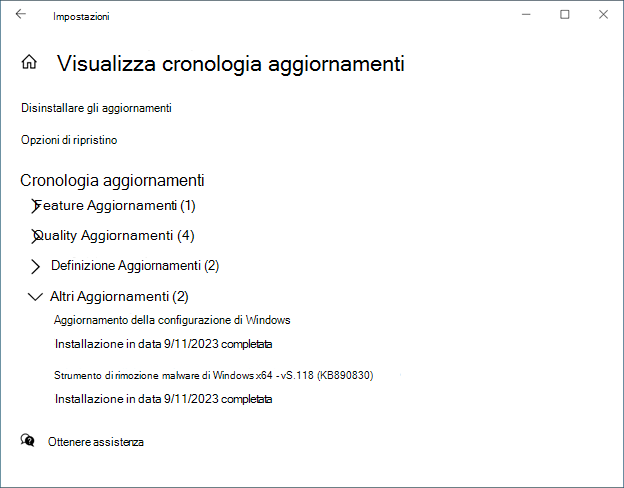 Cronologia degli aggiornamenti