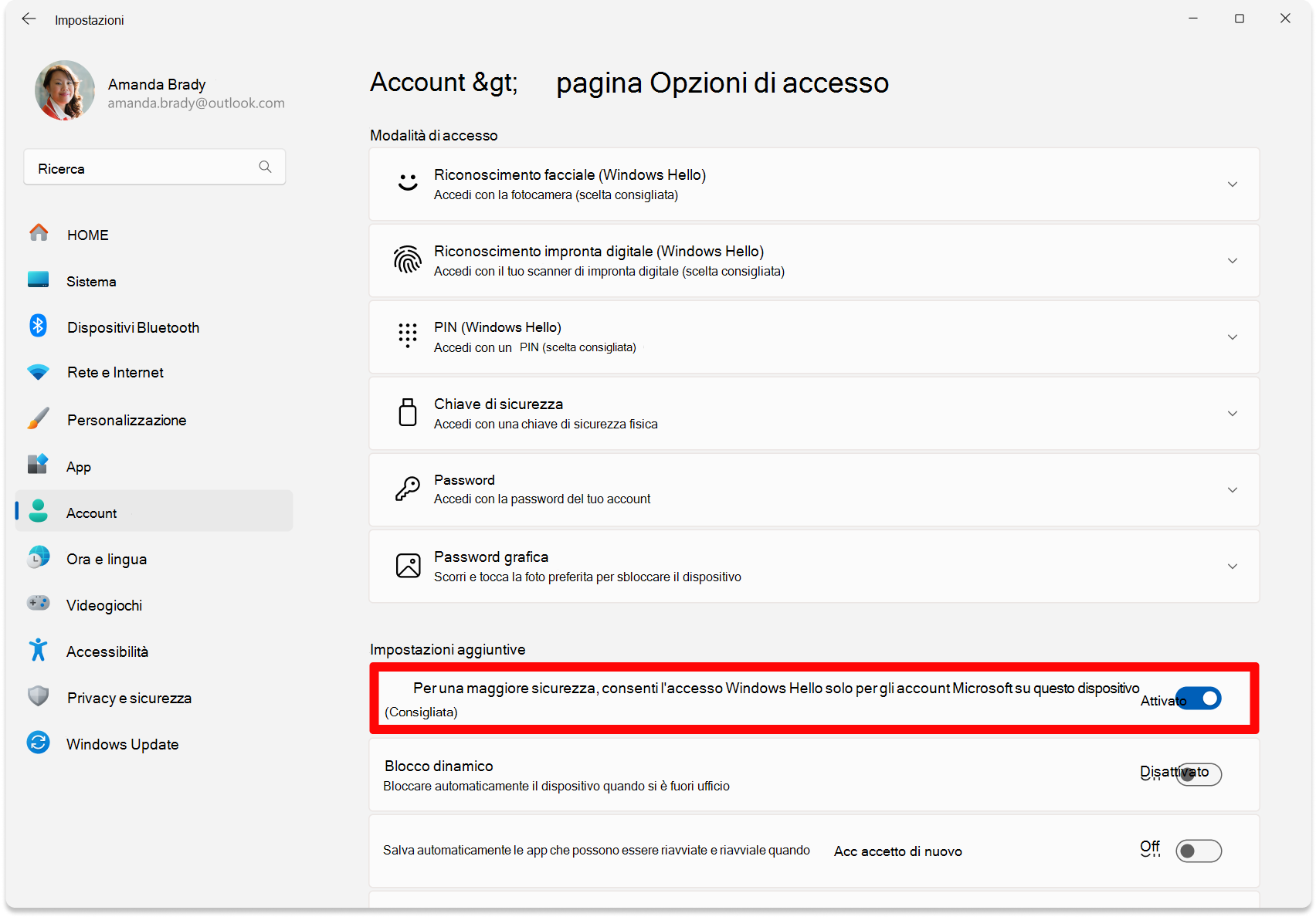 Screenshot of Settings - toggle to configure passwordless turned on.