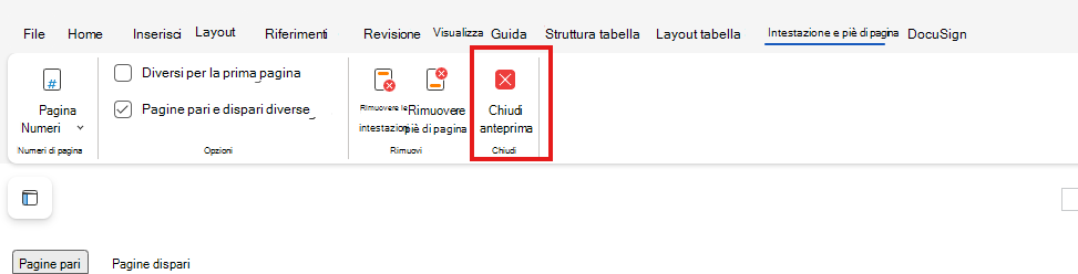 Chiudere l'anteprima di intestazione e piè di pagina sul Web