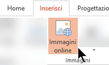 Sulla barra degli strumenti selezionare Inserisci e Immagini online