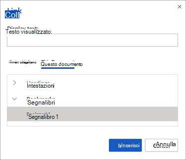 Pannello Selezione segnalibro