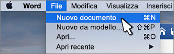 Opzione Nuovo documento