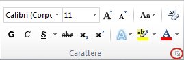 Pulsante di visualizzazione della finestra di dialogo Carattere