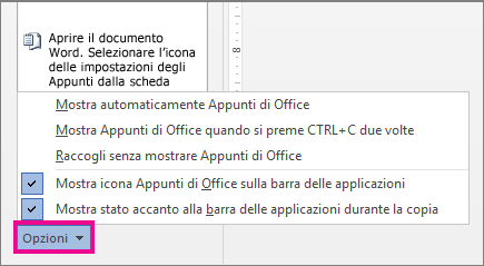 Le Opzioni degli Appunti in Word 2013