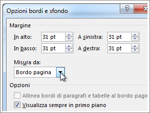 Finestra di dialogo Opzioni bordi e sfondo
